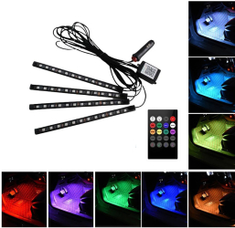 Set 4 benzi LED auto RGB telecomanda 12 LED/banda 