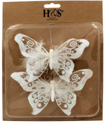 Set fluturi decorativi alb cu clips 