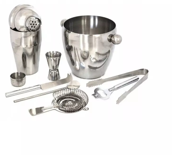 Set pentru cocktail si bauturi inox 8 piese argintiu Gonga® 