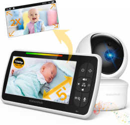 Baby Monitor cu Camera Video-Audio pentru supraveghere bebelusi Wireless VisionHub® Ecran color de 5 inch LCD Monitorizare temperatur 