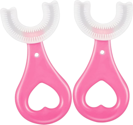 Set 2 Periute de Dinti Circulare in forma de U din Silicon Alimentar pentru copii de 2-12 ani Roze Inima 