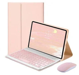 Husa cu tastatura si mouse Wireless Bluetooth Sigloo compatibila cu tableta Samsung Galaxy Tab A8 10.5 inch Model X200 X205 Roz 
