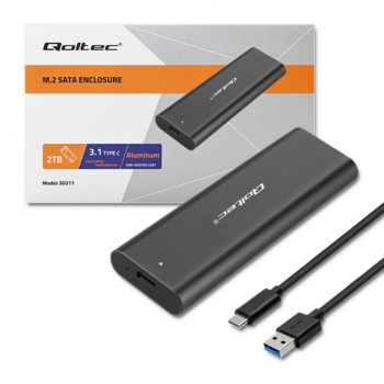 SSD Rack Qoltec M.2 SATA 3.1 USB-C Type C negru 