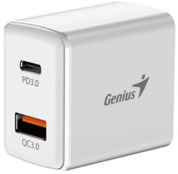 Alimentator retea Genius Quick Charge 20W 1 x USB-A + 1 x USB Type-C PD 20W USB-C sau USB-A cablu USB-C 1m alb