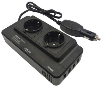 Invertor de Tensiune Auto 12V 200w Incarcator auto 2x 220V AC Prize 2xUSB QC3.0 Fast Charge 2xTip 5V/1.2A Negru 