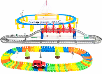Pista de Curse si Circuit Cale Ferata XXL 6 Metri Lungime Set de Joaca cu 213 Piese cu Lumini si Muzica Tren Masina Electrica SprintMag® 