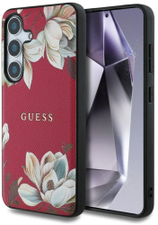 Husa pentru Samsung Galaxy S25 - Guess Grained Flowers MagSafe GUHMS25SPGNMPLMF - Fuchsia 