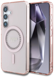 Husa pentru Samsung Galaxy S25 - Guess IML Rhinestones MagSafe GUHMS25SPFTDTEP - Pink 