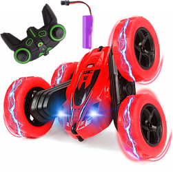 Masina cu Telecomanda 2.4GHz 3D Acumulator 4.8V Jucarie pentru Copii Stunt Car RC 4× 4 Off-road Lumini Led 4WD Acrobatii Rosu Spri 