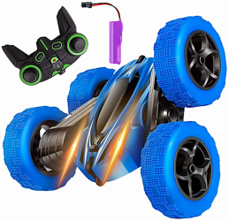 Masina cu Telecomanda 2.4GHz Acumulator 4.8V Jucarie pentru Copii Stunt Car RC 4× 4 Rotire la 360 Grade Off-road Led Albastru SprintMa 