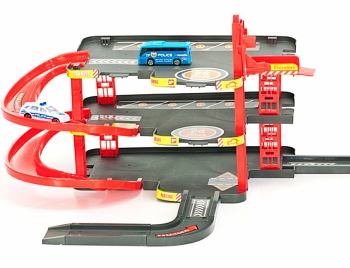 Set de Joaca Interactiv Parcare de Politie Supraetajata cu 3 Nivele Semnalizare Rutiera Masina Autobuz de Politie 50 x 80 cm SprintMag® 