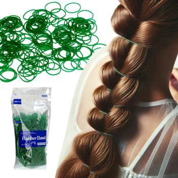 Benzi de silicon pentru par impletit rezistente verde marimea S 1300 buc. 