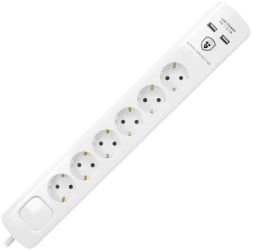 Cablu prelungitor 1 5 m 8 prize 2 x USB Gonga® Alb 