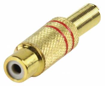 Mufa RCA mama protectie aurit metal inel rosu Valueline 