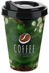 Pahar cafea verde cu flori albe 400 ml 