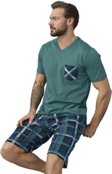 Pijama barbati bumbac 5925 tricou maneca scurta cu pantalon scurt-Verde-S INTL 