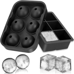 Set 2 forme din silicon pentru cuburi de gheata XXL - Cub + Bile Gonga® Negru 