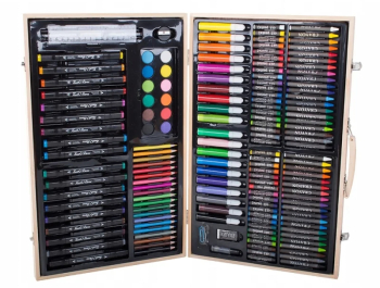 Trusa de pictura si desen 188 piese cutie depozitare lemn Gonga® Multicolor 