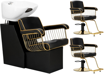 Lorenzo set chiuveta de coafor si 2 x scaun de coafor taburet hidraulic pivotant pentru salonul de coafor bol mobil mixer ceramic robinet de 