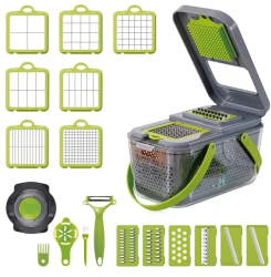 Razatoare Multifuctionala VarioShop® Pentru legume si fructe cu 22 de Accesorii Manuala cu Functie de caserola Maner protectie Lam 
