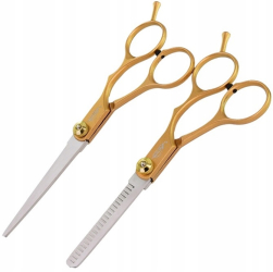 Set Gepard foarfece de tuns 6 0 si foarfece de filat 5 0 model Goldin offset 
