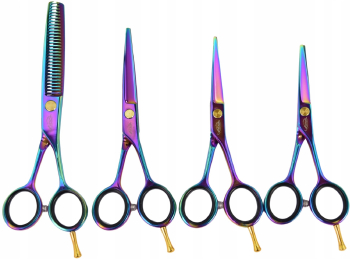 Set profesional GEPARD de foarfece de tuns si de filat 4in1 + accesorii Quatros Multicolor 