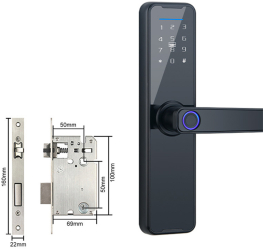 Incuietoare inteligenta smart cu amprenta pentru apartament dormitor hotel birou depozit yala aplicatie mobila card cheie amprenta Negru 