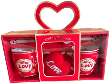Set 2 cani cu lingurite cadou LOVE design tematic ideal pentru cupluri ambalaj inclus