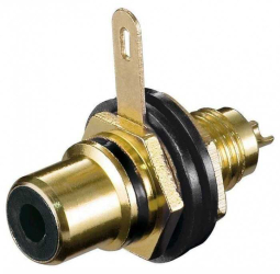 Conector RCA mama aurit montare pe panou negru Goobay 