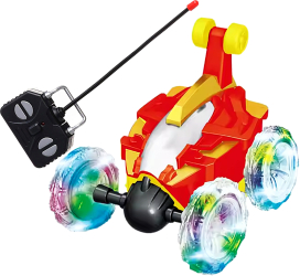 Masinuta R/C cu telecomanda Speed Stunt Car 5 Roti pentru Acrobatii Rotatie 360 si Rasturnari de 180 grade Rapida Lumini Led Rosu SprintMag& 