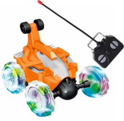 Masinuta R/C cu telecomanda Speed Stunt Car 5 Roti pentru Acrobatii Rotatie 360 si Rasturnari Rapida Lumini Led Portocaliu SprintMag® 