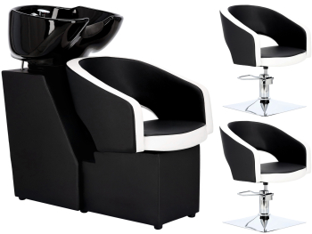 Set scafa frizerie Greta White si 2 x scaune pentru coafor frizerie hidraulice lavoar din ceramica mobil accesorii pentru bol baterie cap 
