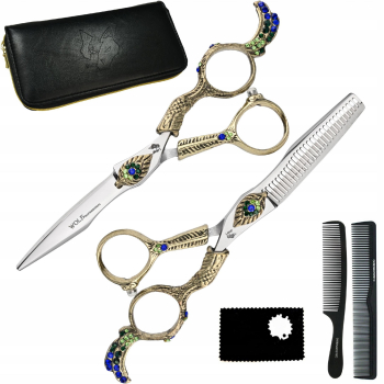 WOLF set de coafura pentru coafura set de foarfece de degrosare si dreptaci 5 5 Flame + caz piepteni offset pentru tunsul salonului Linia pr 