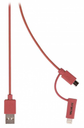 Cablu alimentare si sincronizare rosu USB 2.0 A tata - micro B tata cu adaptor lightning 1m cupru Valueline 