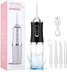 Irigator Bucal Profesional cu 4 Capete Intersanjabile Negru Incarcare USB Rezervor 220ML 3 Moduri de Curatare IPX7 Waterproof 
