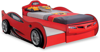Pat masinuta pentru copii Race Cup Red 190x90 cm cu pat suplimentar 90x180 cm 