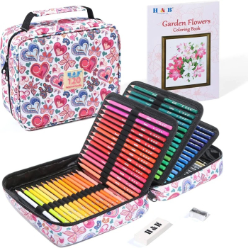 Set de 120 Creioane Colorate Multicolor cu Penar Carti de colorat Ascutitoare si Guma de sters Nuante Pastel Delicate Solutie Portabila 