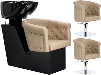Set Scafa Bruno Grey si 2 x scaun hidraulic pivotant pentru coafor cu lavoar ceramic mobil si accesorii 