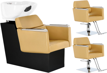 Set Scafa unitate de spalare profesionala Bella 2 x scaun hidraulic pivotant cu suport pentru picioare pentru salon de coafura lavoar cerami 