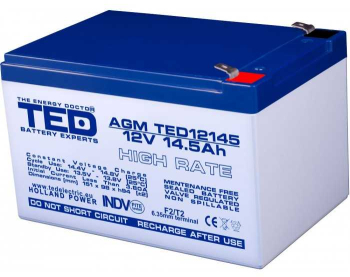 Acumulator 12V 14.5A AGM VRLA High Rate 151x98x95mm F2 TED Battery Expert Holland 