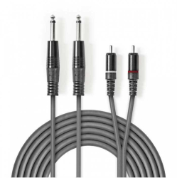Cablu audio stereo 2x 6.35 mm Jack tata - 2x RCA tata 1.5m gri Nedis 