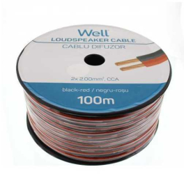 Cablu difuzor CCA rosu/negru 2x2mm Well LSP-CCA2.00BR-100-WL 