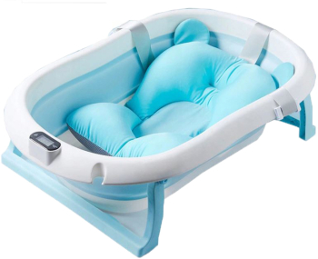 Cadita pliabila cu termometru si suport anatomic Primabobo Genua blue certificat EN71 include dop si hamac detasabil 