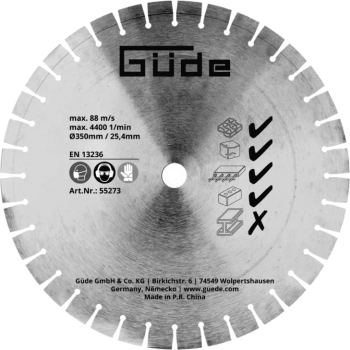 Disc diamantat segmentat pentru masina de debitat beton GBTS 350 Gude 55273 O350 mm 