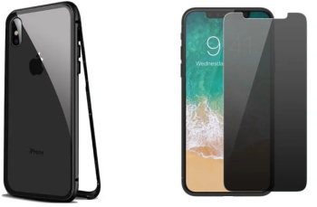 Husa Apple iPhone XS MAX Magnetica cu spate din sticla securizata si folie privacy pentru ecran Perfect Fit 