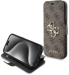 Husa pentru iPhone 15 - Guess Book 4G GUBKP15S4GMGBR - Brown 