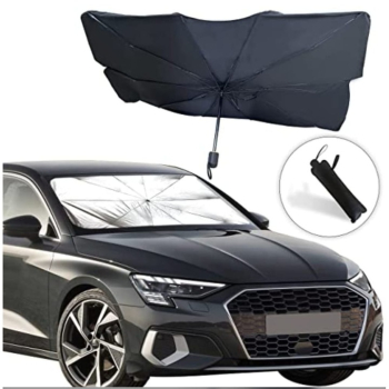 Parasolar Auto Pliabil apf ® in Forma de Umbrela 145 x 75 cm Rezistent UV Negru-Argintiu 