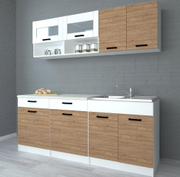 Set bucatarie Ina 200 cm Nuc si Alb semi lucios 