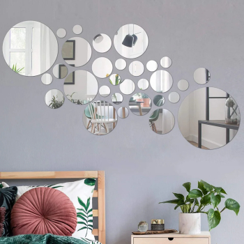 Set Oglinzi Design 3D SILVER ROUND - Oglinzi Decorative Acrilice Luxury Home 30 buc/set 