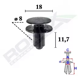 Clips Fixare Bara Protectie Pentru Kia Rio 8X11.7Mm Set 10 Buc 